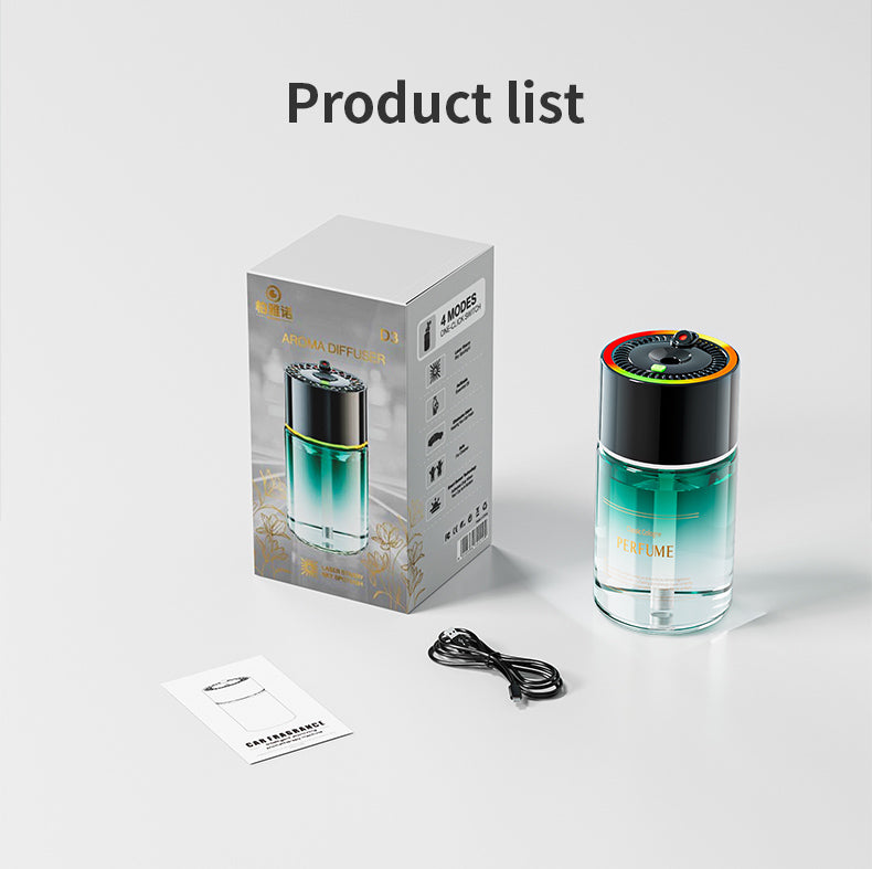 Diffuseur de parfum intelligent pour voiture – 120 ml – USB-C – Éclairage LED RGB