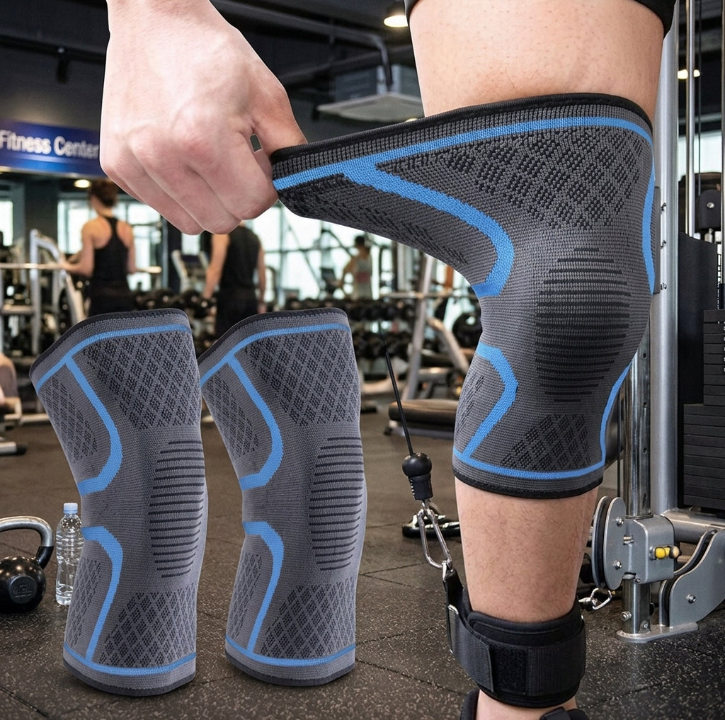 Elastic Compression Knee Support Sleeves – Pair of Flexible Breathable Knee Sleeves